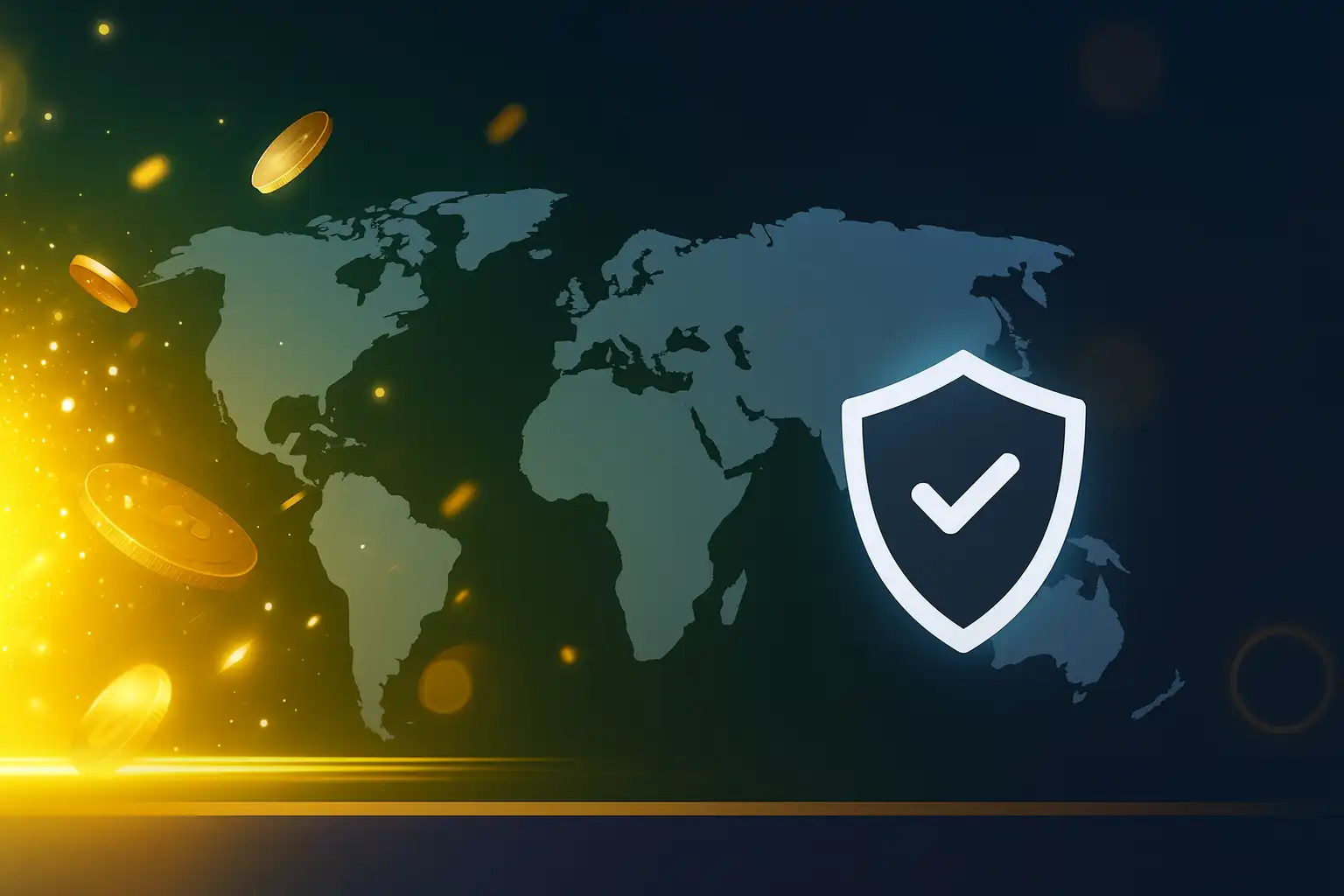 Mapa ng mundo na may icon ng kalasag — sumisimbolo sa ligtas at maaasahang access sa M88 Philippines.